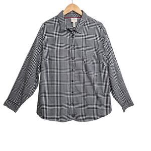 St Johns Bay Womens Black White Gingham Plaid Button‎ Up Cotton Shirt SZ 2X NWOT